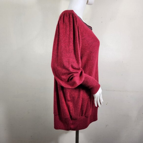 I.N.Studio Womens Size 2 X Red Lightweight Sweater Plus Side Tie Crew Neck (23) - Picture 2 of 11